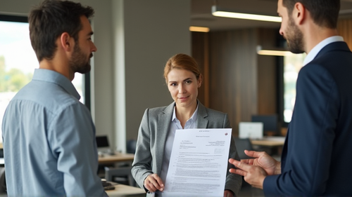 Обсуждение договора в салоне дизайнерской мебели в Москве — выбор фабрики и оформление заказа премиум-класса.