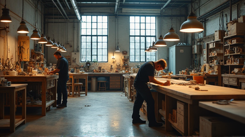 Производственный цех фабрики дизайнерской мебели в Москве: мастера создают эксклюзивные предметы интерьера премиум-класса.