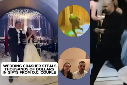 a wedding crasher stealing a gift box worth up to $100,000.webp