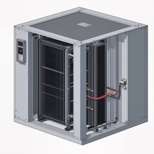 A technical schematic of a passive cooling system for a sealed server rack The rack is enclosed in a.jpg