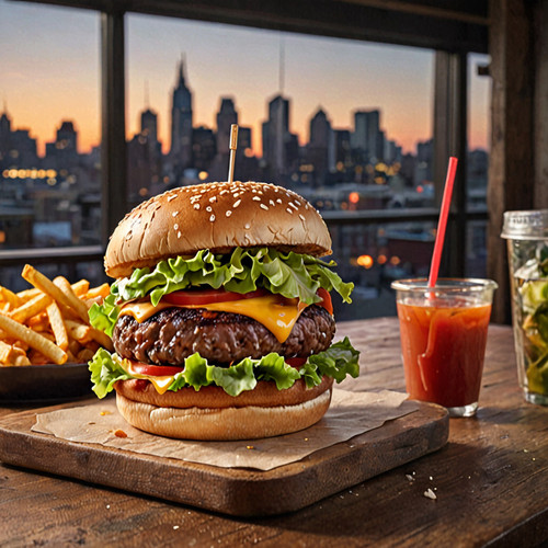 Subject a perfect cheeseburger stacked with fresh lettuce slices of tomato melted cheddar cheese a j.jpg