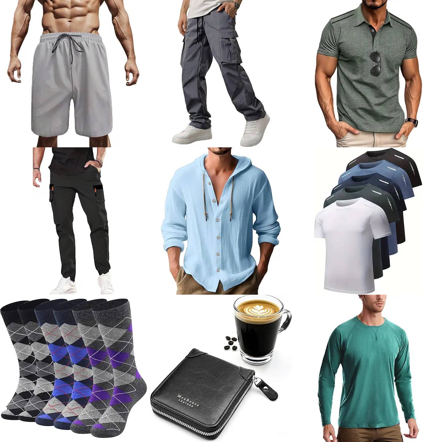 Desconto progressivo Amazon internacional, até 80% OFF em Seleção de Roupas e Acessórios Masculinos comprando 8 itens ou mais