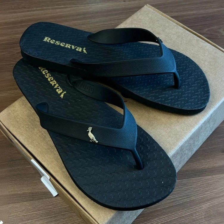 Sandália Reserva Masculina Logo Preto Original De Dedo