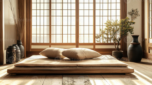 minimalist japanese tatami room with futon and shoji doors embracing zen philosophy photo.jpg