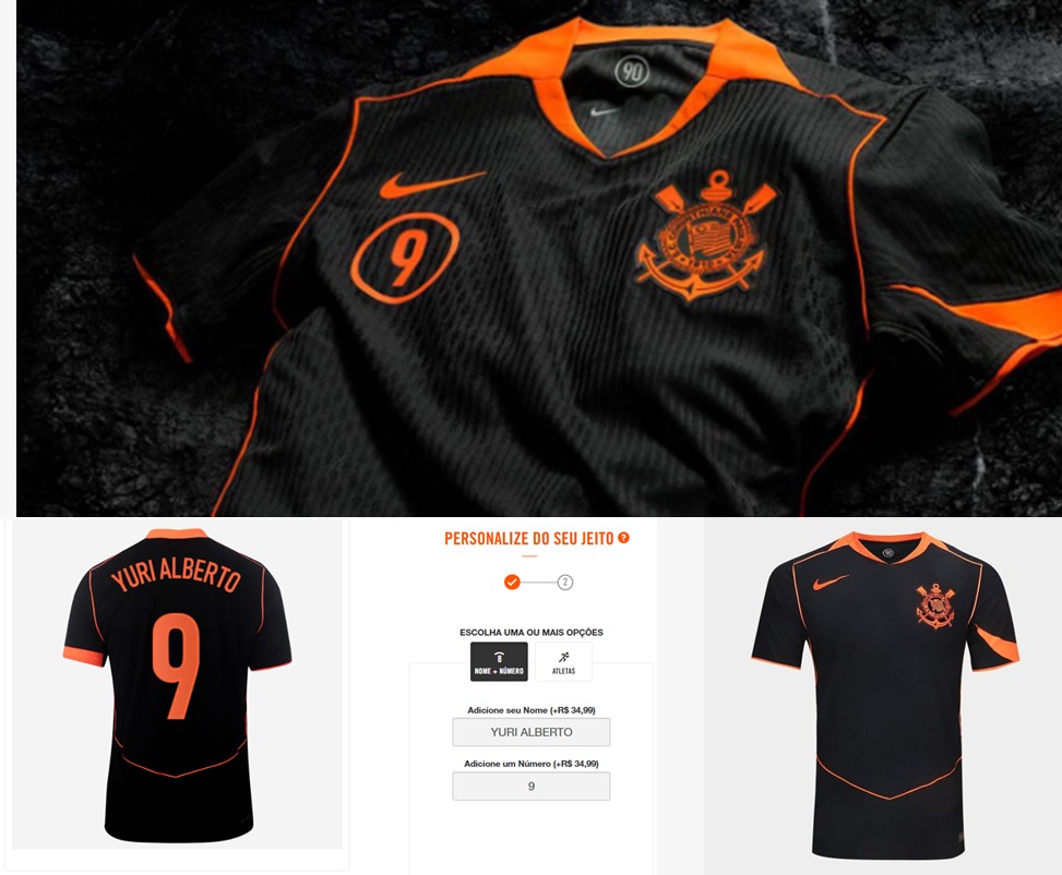 Camisa Corinthians Nike Total 90 III 2025/26 Torcedor Pro Masculina – Preto+Laranja