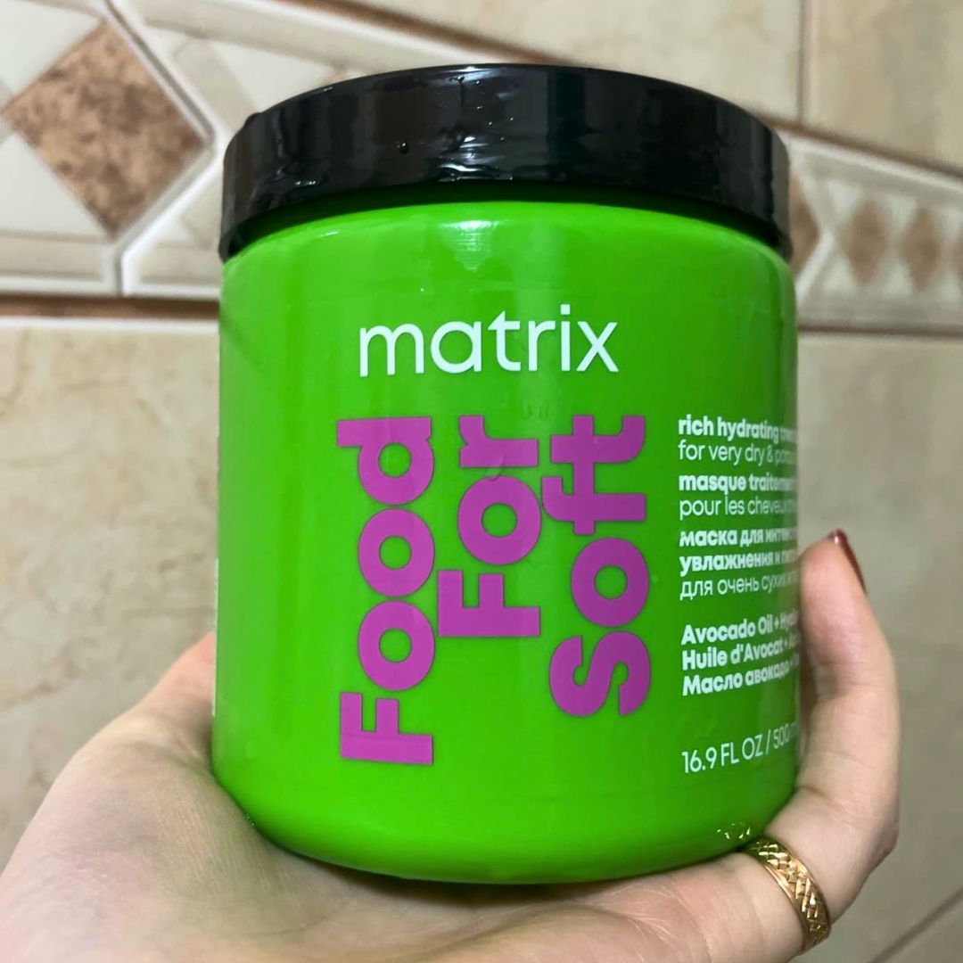 Matrix Food For Soft Máscara Capilar Hidratante, Com Ácido Hialurônico e Óleo de Abacate, Hidratação Profunda, Brilho e Maciez, Fórmula Vegana, Para Cabelos Secos, 500ml