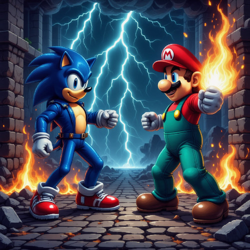 Pixel art 1990s Mortal Kombat style clipart Two fighters in a gritty arena Left Sonic the Hedgehog i.jpg