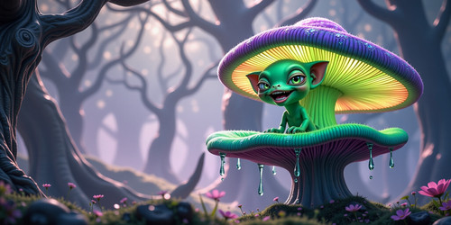 A hyper realistic portrait of an Absurdly Adorable Alien AAA perched on a colossal floating biolumin.jpg
