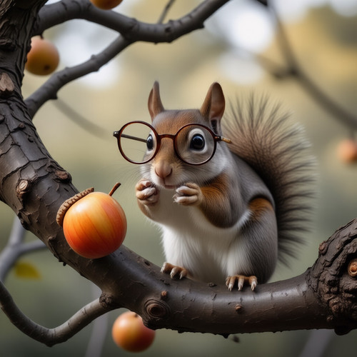 A hyper realistic portrait of a surprisingly dumb looking squirrel perched on a twisted oak branch T.jpg