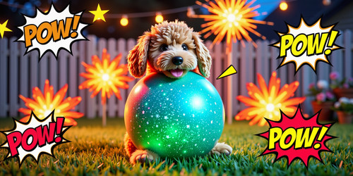 Subject Big Belly Bob a plush labradoodle with an absurdly large spherical belly that looks like a f.jpg