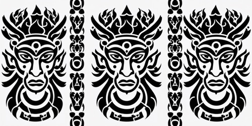 Geometric tribal pattern in black and white featuring a stylized human face with bold lines angular .jpg
