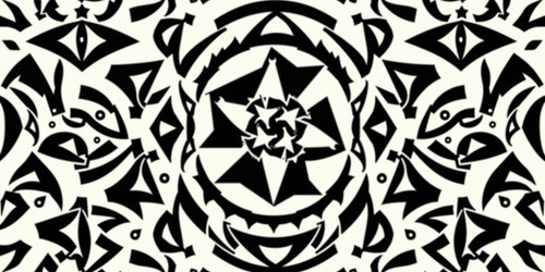 Abstract geometric tribal pattern in black and white The composition features interlocking triangles.jpg