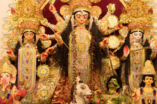 KOLKATA, INDIA - OCTOBER 7, 2016: Potrait Of Goddess Durga idol at a South Kolkata famous Durga puja.jpg