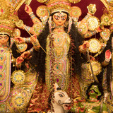KOLKATA, INDIA - OCTOBER 7, 2016: Potrait Of Goddess Durga idol at a South Kolkata famous Durga puja