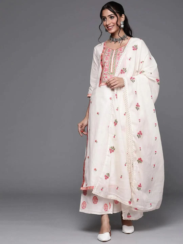 off white yoke design cotton straight kurta with palazzos and dupatta libas 1.png
