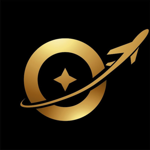 ikon huruf o antik emas mengkilap dengan pesawat terbang di atas latar belakang hitam 95164 13389.jpg