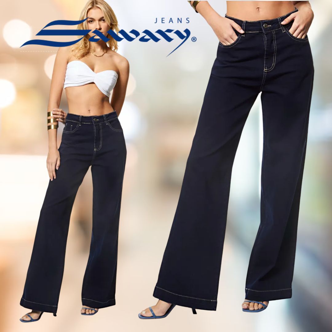 Calça Jeans Feminina Wide Leg Com Elastano Sawary
