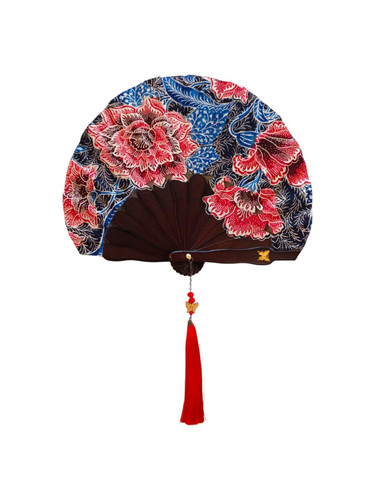 Bundar Batik 23cm Biru Tua Bunga Merah.jpg