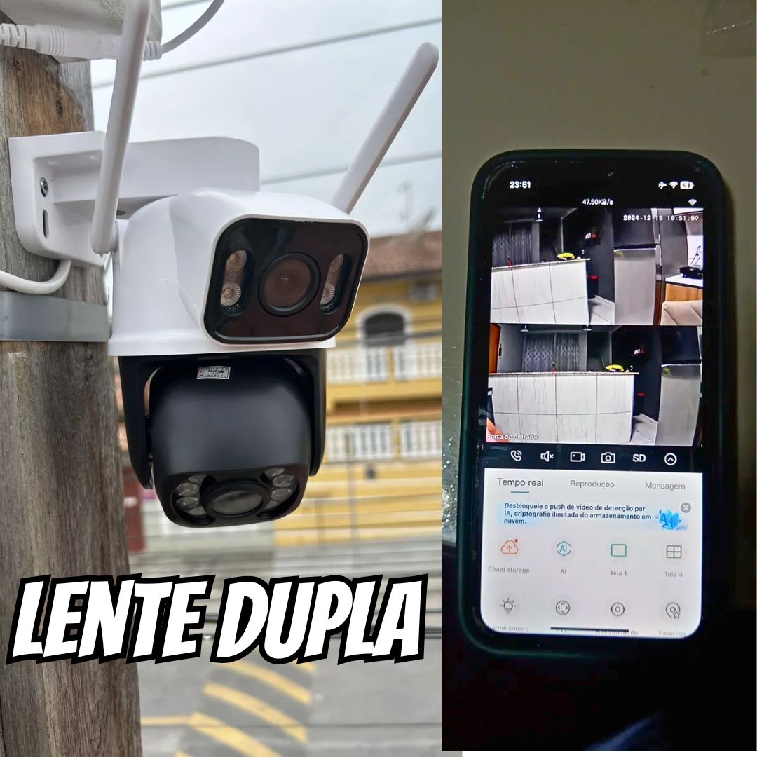 Câmera De Segurança Genérica Ip Wi-fi Lente Dupla A28B Externa Visão Noturna Icsee Cor Branco/preto