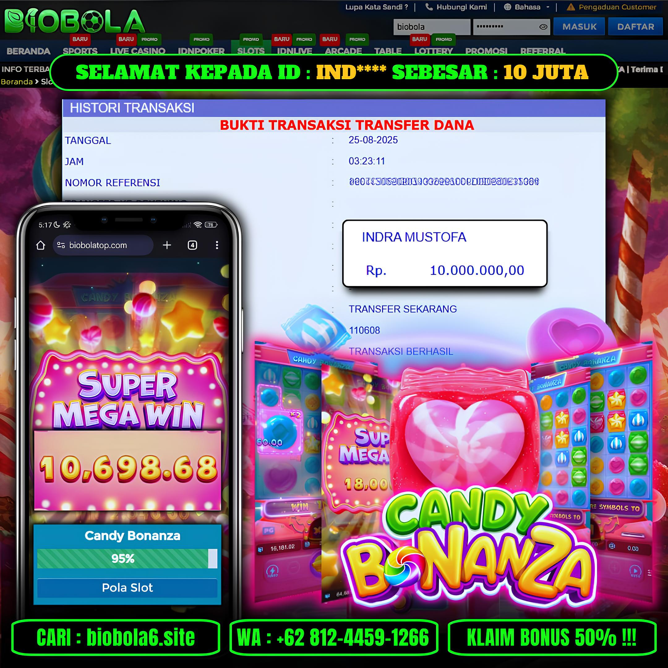 BIOBOLA  - JACKPOT DI GAME SLOT CANDY BONANZA RP 10JT DIBAYAR LUNAS
