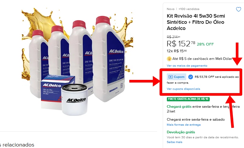 Kit Revisão 4l 5w30 Semi Sintético + Filtro De Óleo Acdelco