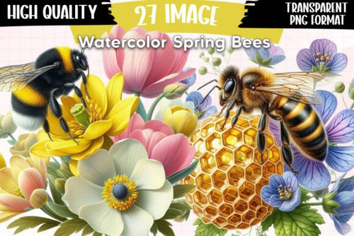 Watercolor Spring Bees P1