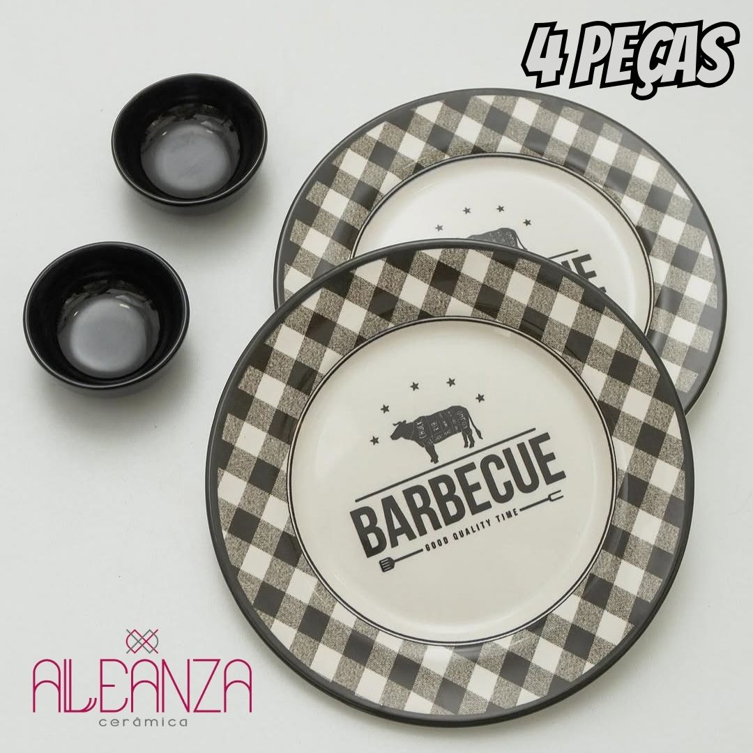 Kit Sobremesa Barbecue Churrasco Alleanza 4 pçs