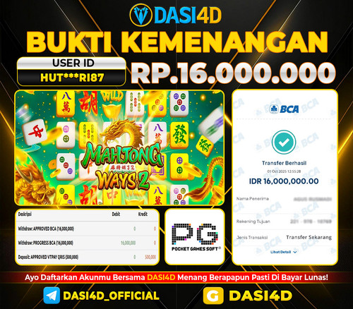 BUKTI KEMENANGAN 01 OKTOBER 2025 DI  MAHJONG WAYS 2   RP.16.000.000