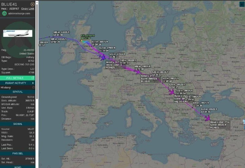 تقرير: أرسلت الولايات المتحدة عشرات طائرات التزويد بالوقود النموذجية إلى الشرق الأوسط، حيث هبطت بعض هذه الطائرات من طرازي KC-46-1 وKC-135 في قاعدة الع...