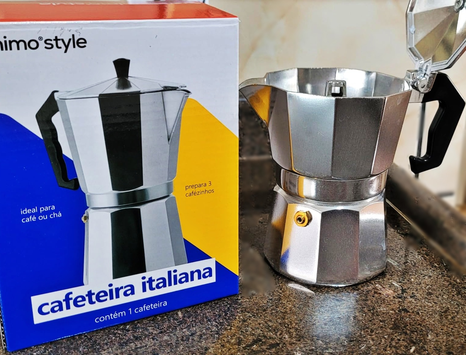 Mimo Style Italiana Expresso Cafeteira de Aluminio com Alça para 6 Cafézinhos, Prata, 300 ml