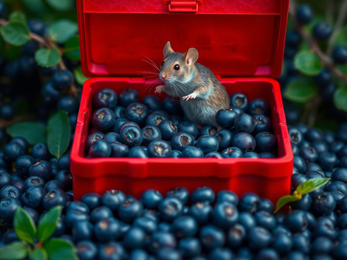 www.naked-ai.art - A red box of blue berries with a rat dancing inside.jpg