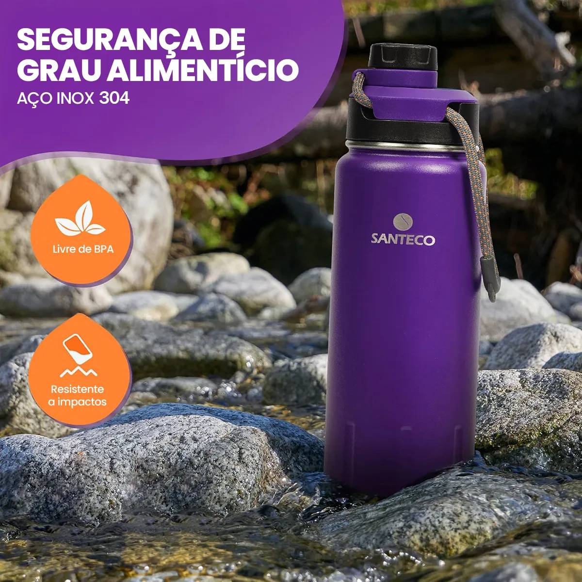 Garrafa Térmica Santeco 500ml Inox Antivazamento Com Alça Roxo-710ml