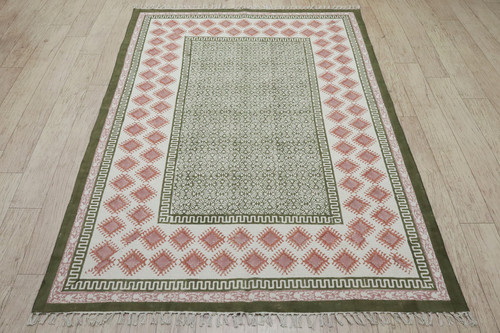 Green Indian Handmade Cotton Rug Office Church Hall Home Lining Room Kitchen Rug Bohemian Dhurrie Wa.jpg