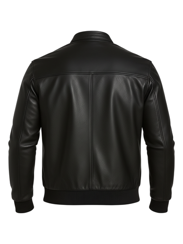 Men Black Bomber Ribbed Biker Leather Jacket 3.png