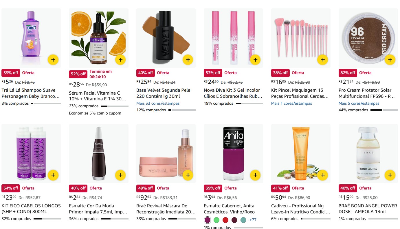 Seleção de ofertas em beleza na Amazon com até 70%