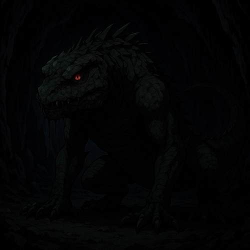 20250925 0535 Lizard Monster Cave simple compose 01k6070ygtewkr3sm8yhkeahr0.png