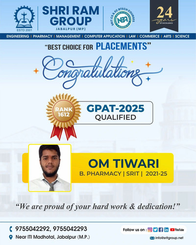 Shri Ram Group Congratulates B Pharmacy Student to be the GPAT 2025 Qualifier.jpg