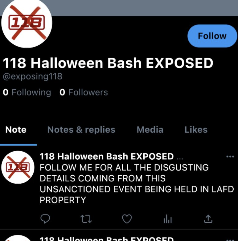 screenshot of the twitter profile for the anti 118 twitter account