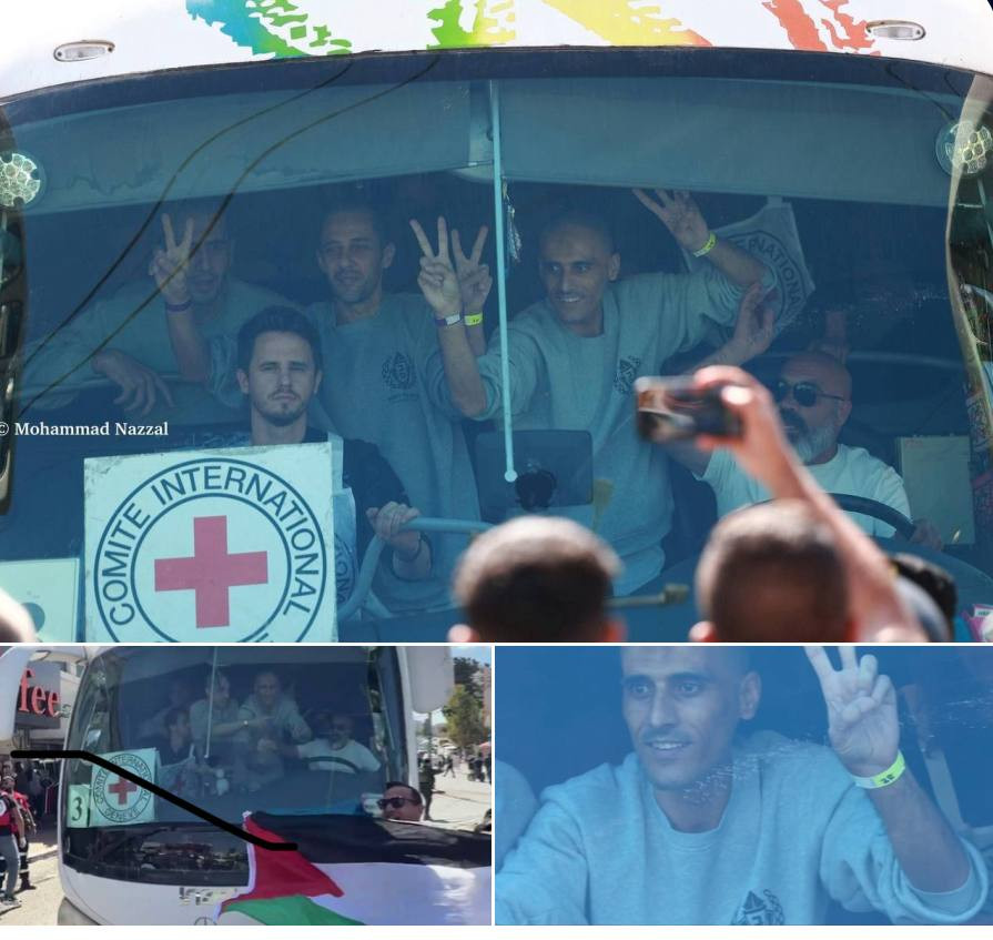 صور | المحررون يرفعون شارات النصر بعد وصولهم إلى رام الله ضمن صفقة التبادل....