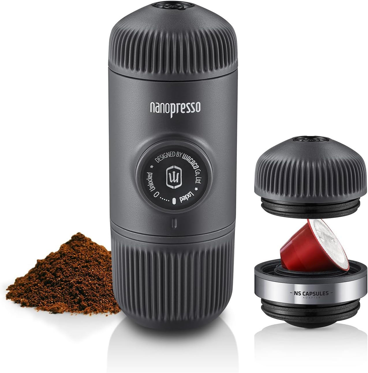 WACACO Nanopresso met NS-adapter voor capsules en gemalen koffie