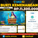 BUKTI KEMENANGAN 13 OKTOBER 2025 DI MERMAID'S TREASURE TROVE   RP.11.300.000