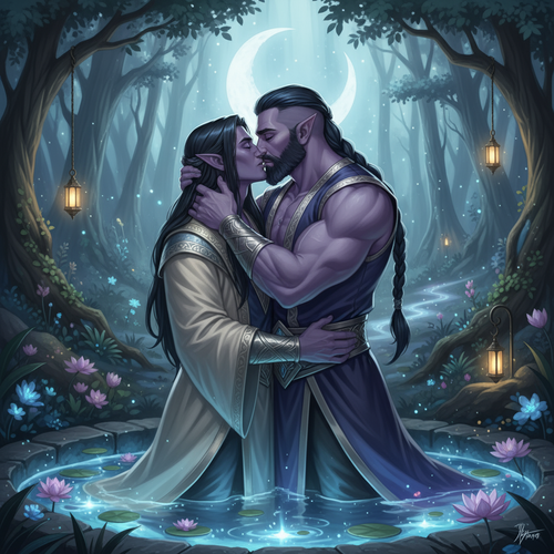 Output an epic image of Malikor a ruggedly handsome and very muscular night elf monk with light purp.png