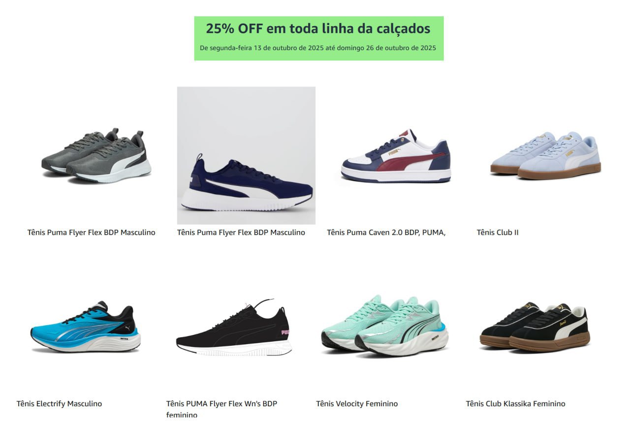 Cupom 25% OFF em toda linha da calçados na Amazon
