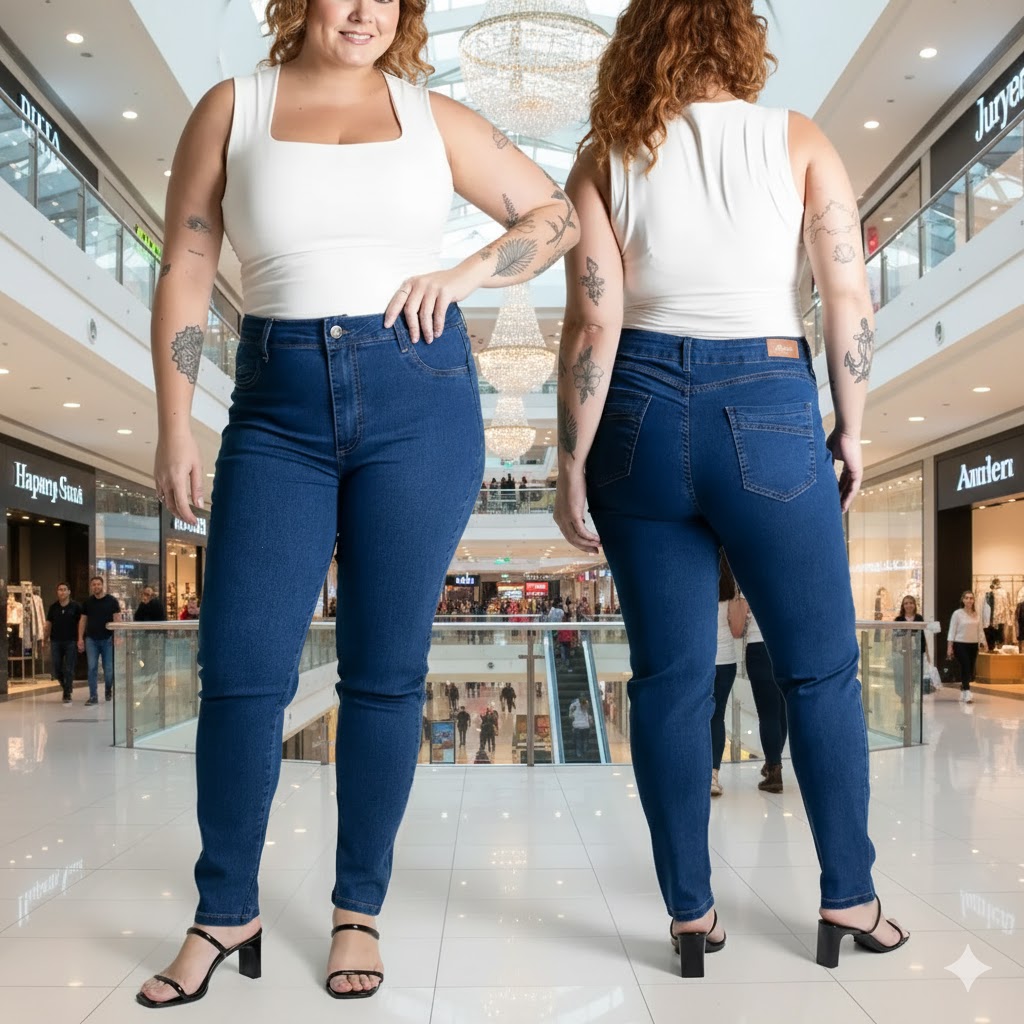 Calça Jeans Casual Femi Plus Size 279308 Cintura Alta Sawary