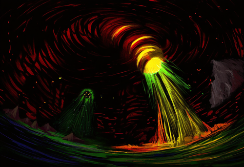 green red yellow daybreak distorted dark abstract painting background s 703934941.png