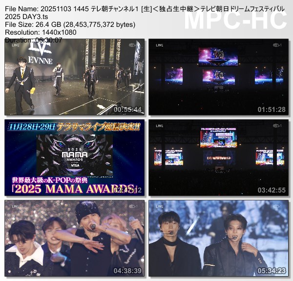 [TV-Variety] テレビ朝日ドリームフェスティバル 2025 DAY3 (TeleAsa Ch1 2025.11.03)