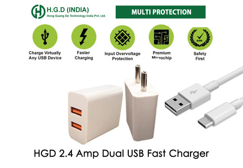 HGD 2.4 Amp White Dual USB Fast Charger Manufacturers India | HGD India Pvt. Ltd..jpg