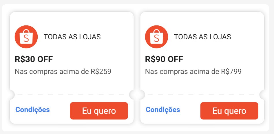 Cupons Shopee, para resgatar na pagina