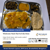 Our kitchen serves fresh, homely meals every day at Sri Varahi Colive PG.
