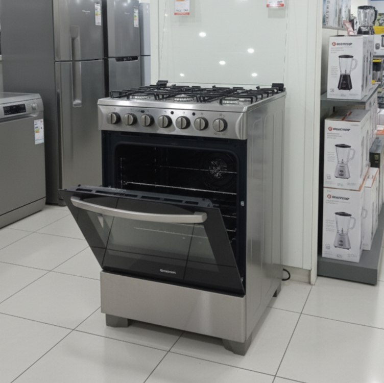 Fogão 5 bocas Electrolux Cinza Efficient com Mesa Inox, PerfectCook e VaporBake (FE5IC) Bivolt